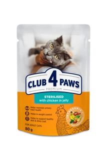 CLUB 4 PAWS Premium Sterilizált Macskáknak Csirke Zselében Nedves Macskaeledel 80 g