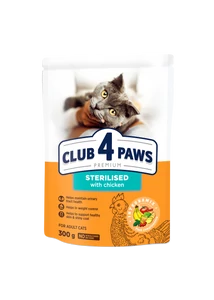 CLUB 4 PAWS Premium Sterilizált Macskáknak Csirkés Száraz Macskaeledel 300 g