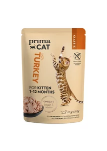PrimaCat Classic alutasakos macskaeledel Pulyka szószban kitten 85 g