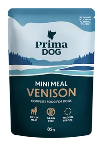 PrimaDog Mini Meal Szarvas szószban Alutasakos nedves kutyatáp 85 g