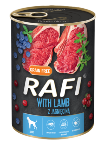 RAFI kutya pástétom bárány, vörös- és kék áfonyával konzerv 400g