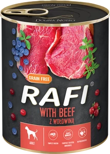 RAFI kutya pástétom marha, vörös- és kék áfonyával konzerv 800g