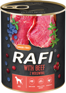 RAFI kutya pástétom marha, vörös- és kék áfonyával konzerv 800g