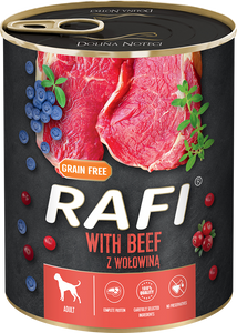 RAFI kutya pástétom marha, vörös- és kék áfonyával konzerv 800g