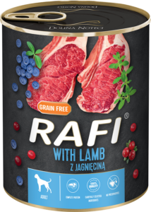 RAFI kutya pástétom bárány, vörös- és kék áfonyával konzerv 800g