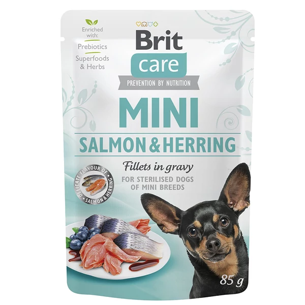 Brit Care Mini Sterilized Lazac és Hering Szószban Nedves Kutyatáp 85 g