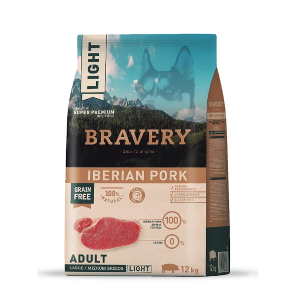 Bravery Iberian Pork LIGHT Adult Large/Medium Breeds 12 kg kutyatáp