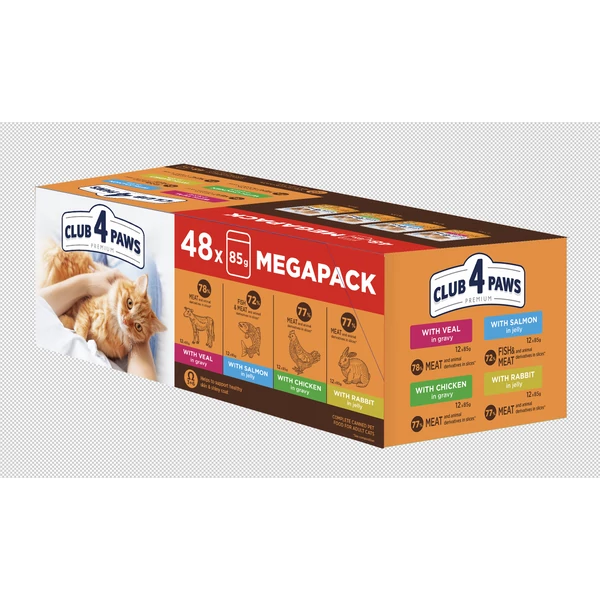 CLUB 4 PAWS Premium Set No. 3 Nedves Macskaeledel pack (48х85 g), 4,08 kg