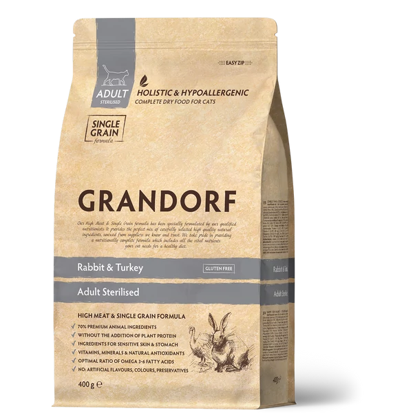 GRANDORF CAT Rabbit and Turkey Adult Sterilized 400g száraz macskatáp