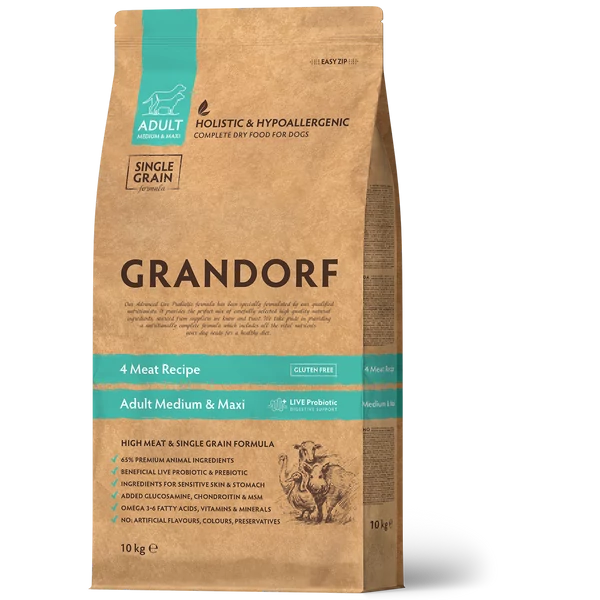 GRANDORF 4 Meat and Brown Rice Adult Medium and Maxi 10 Kg száraz kutyatáp