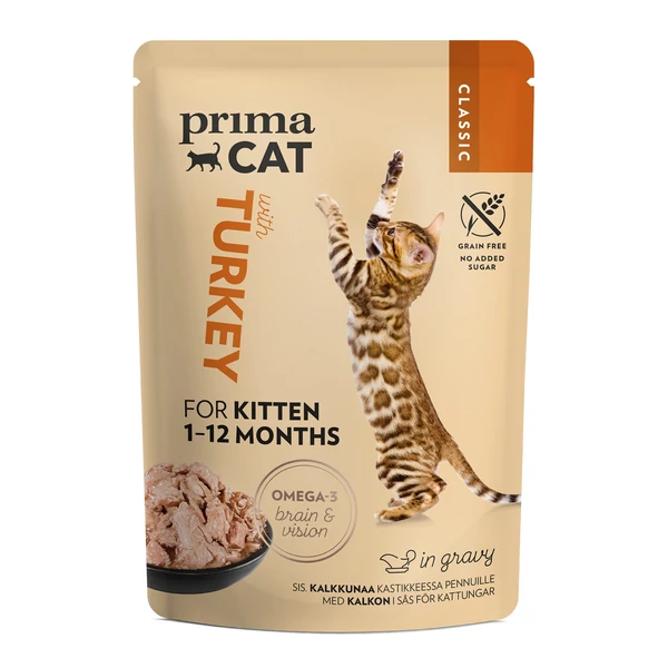 PrimaCat Classic alutasakos macskaeledel Pulyka szószban kitten 85 g