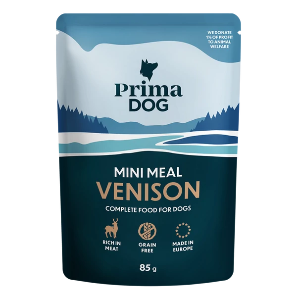 PrimaDog Mini Meal Szarvas szószban Alutasakos nedves kutyatáp 85 g