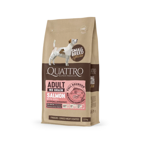 QUATTRO Hypoallergenic SMALL BREED ADULT SALMON-KRILL kutyatáp 1,5kg