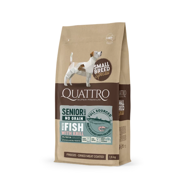 QUATTRO Hypoallergenic SMALL BREED SENIOR FISH AND KRILL kutyatáp 1,5kg