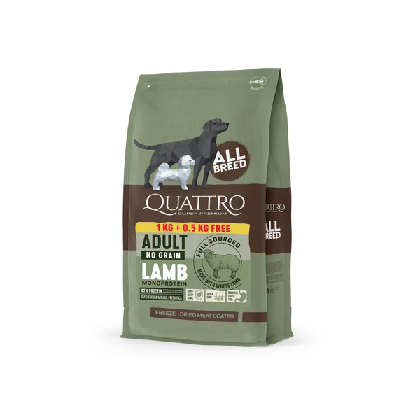 QUATTRO No-Grain ALL BREED ADULT LAMB MONOPROTEIN  kutyatáp 1,5kg