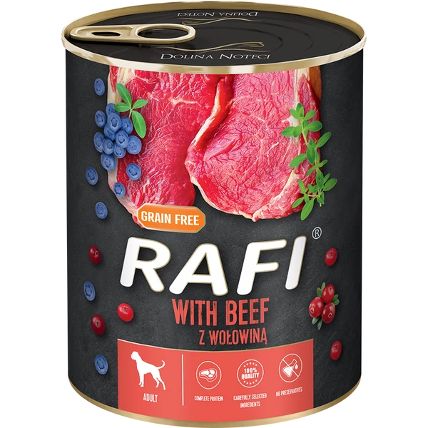 RAFI kutya pástétom marha, vörös- és kék áfonyával konzerv 800g