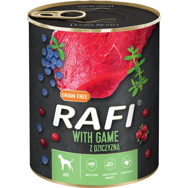 RAFI kutya pástétom vad, vörös- és kék áfonyával konzerv 800g