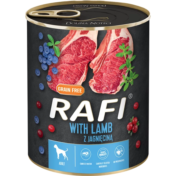 RAFI kutya pástétom bárány, vörös- és kék áfonyával konzerv 800g