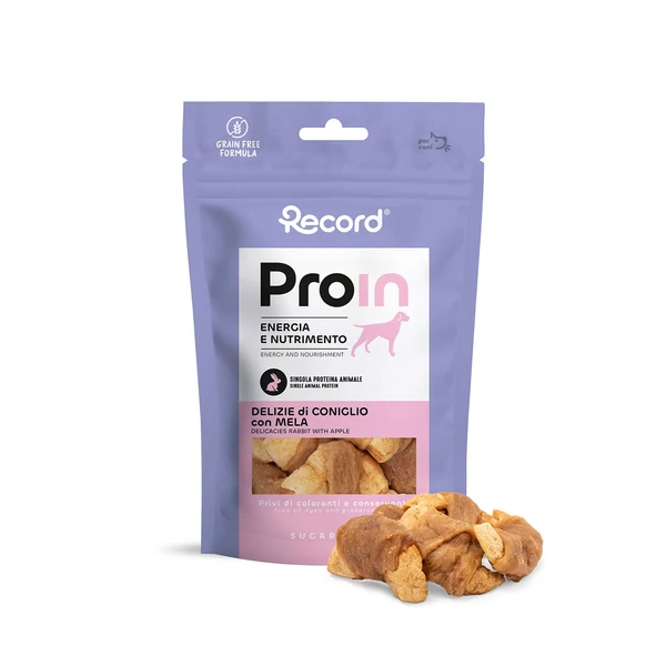 RECORD ProIn Jutalomfalat Kutyáknak Delizie Nyúl és Alma 75 g 