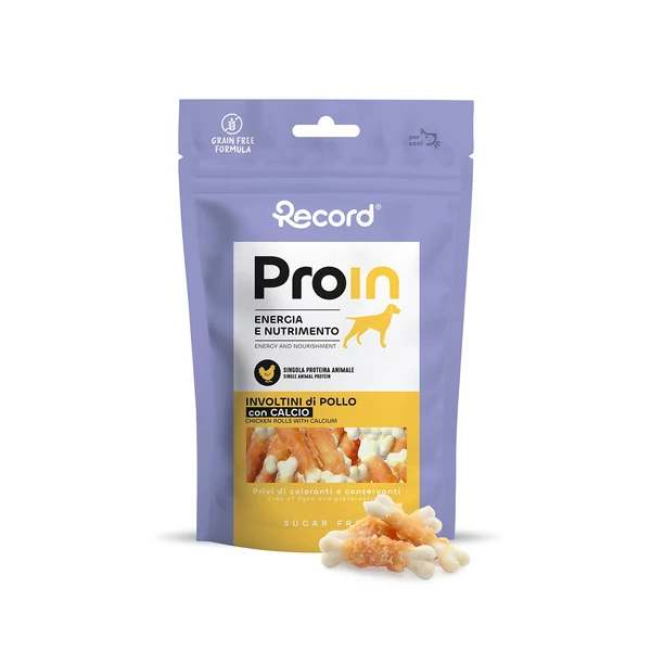 RECORD ProIn Jutalomfalat Kutyáknak Involtini Csirke és Kálcium 75 g