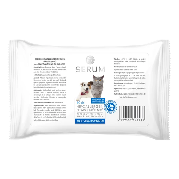 SERUM Hypoallergén nedves törlőkendő 60 db - Aloe Vera
