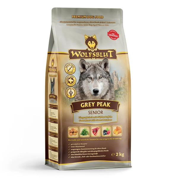 Wolfsblut Grey Peak Senior Kecskehús Édesburgonyával száraz kutyatáp 2 kg