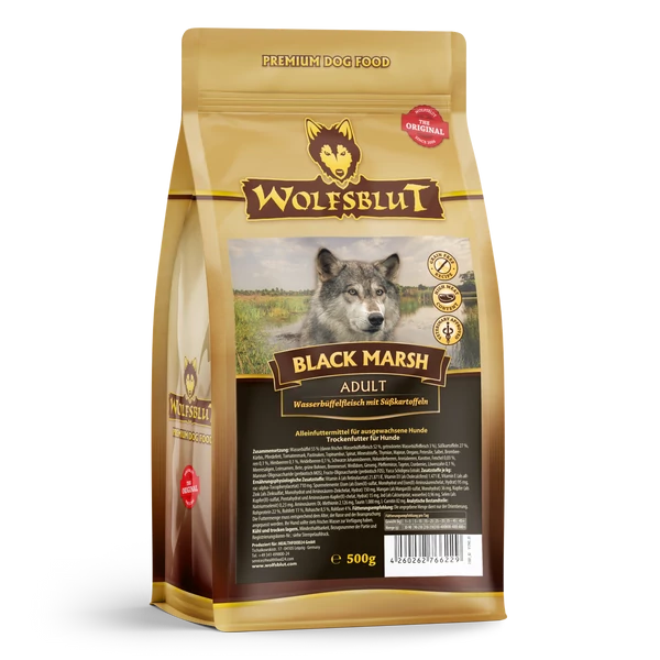 Wolfsblut Black Marsh Adult Vízibivaly Édesburgonyával száraz kutyatáp 500g