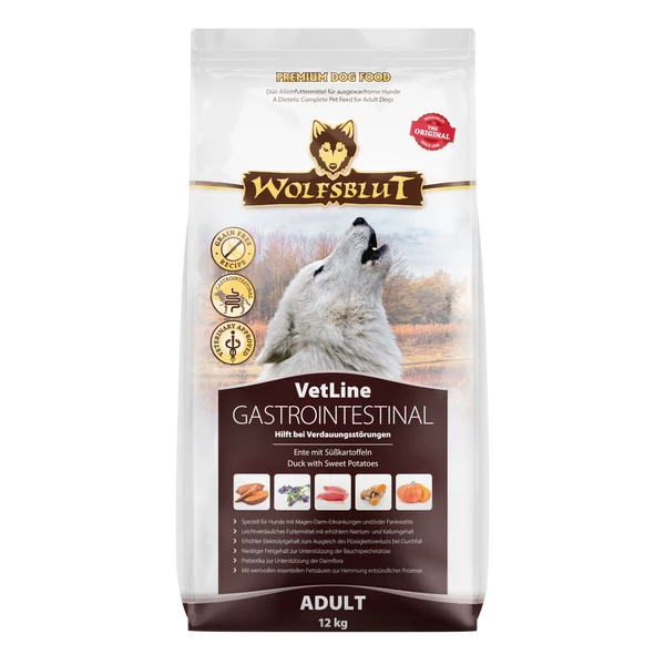 Wolfsblut VetLine Gastrointestinal Kacsa Édesburgonyával száraz kutyatáp 12 kg