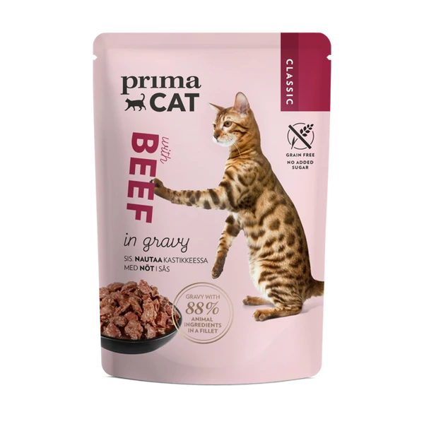 PrimaCat Classics alutasakos macskaeledel Marha szószban 85 g